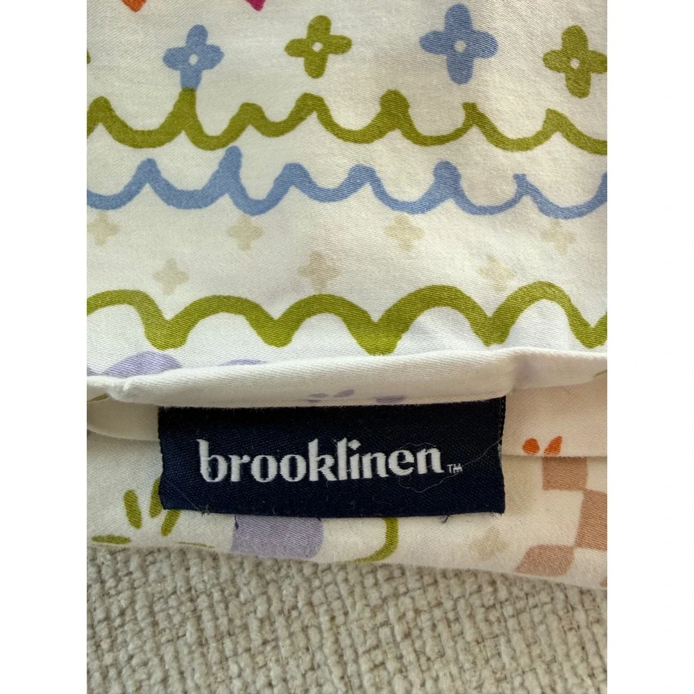 Brooklinen Garden Patchwork Queen Flat Sheet Classic Percale Scallop Floral Pink